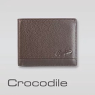 【Crocodile】鱷魚皮件 真皮皮夾 7卡 1窗格 雙層鈔票 拉鍊零錢 男夾 短夾-0103-3357 咖啡色