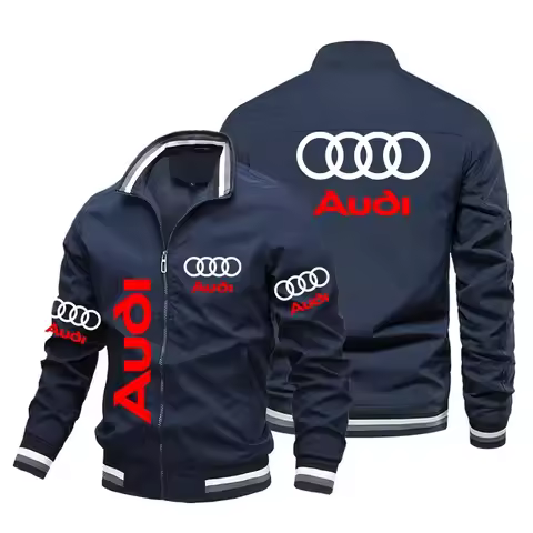 Audi Jackets Men Audi A6 A8 Q5 Q7 RS Logo Print Motorcycle Jacket Casual Outdoor Racing Biker Jacket