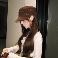 Big Brim Suede Pleated Equestrian Flat Top Hat Beret All-Match Japanese Spring Autumn Octagonal Hat 