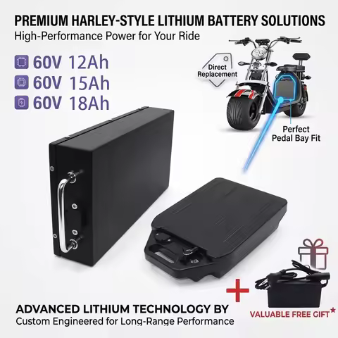 60V Fat Tire Scooter Battery 12Ah Smart BMS Rechargeable Li-ion Pack for Harley Citycoco Motorcycle 