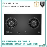 [OKLIFE. SG]EF EFH 7620 TN VGB 2 Burner Tempered Glass Cooker Hob Gas Stove 73cm