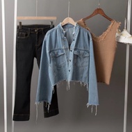 Fringes denim crop Jcket