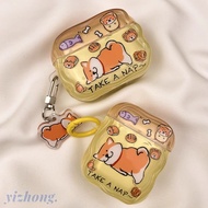 For Airpods 4 Pro 2 3 1 Funny Shiba Inu Dog Take A Nap Cartoon Wave Edge Soft TPU Shockproof Earphon