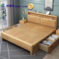 Nordic Solid Wood Bed Double Bed Single Bed Bed Bed Large Bed Small Apartment Storage Bed Wedding Be