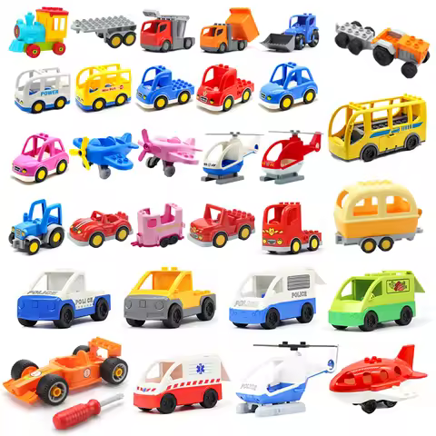 Big Building Blocks Trucks Vehicle Accessories Compatible Duploes Car Model Ambulance Bulldozer Educ