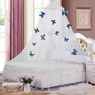Mosquito Net, Bed Canopy, Canopy Bed Curtains, Mosquito Net Single Bed/Double Bed/Baby Bed Canopy with Removable Butterfly, Round Lace Bed Canopy Girls for Bedroom (White)