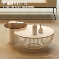 Round Style Combination Modern Household Simple Net Coffee Table Red Living Room Table Low Cream Lux