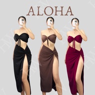 Aloha Summer Terno With Padded Bra and High Slit Cover up Skirt in Knitted Fabric Fits XS to SMALL