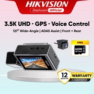 [Free 64GB SD] HIKVISION C8 Pro 3.5K Dash cam recorder Dual Channel with GPS, Voice Control ADAS 2.4
