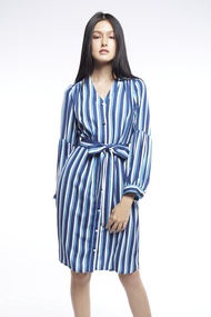 ESPADA เดรสลายทาง ผู้หญิง สีน้ำเงินเข้ม | Multicolour Monogram Print Dress | 04603