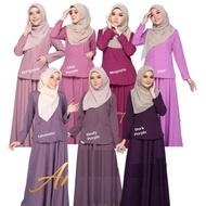 (XS-3XL) Kurung Mini Puteri Dark Dusty Purple Lavender magenta Blouse and Skirt Kembang Baju Kurung Moden Murah