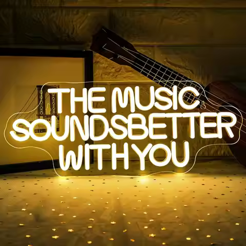 The Music Sounds Better With You Neon Sign USB Dimmable LED Neon Light Sign for Drink Bar Bedroom Ga