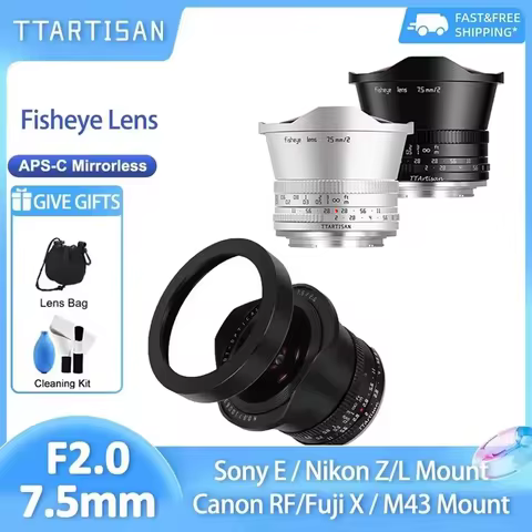 TTArtisan 7.5mm F2 APS-C Fisheye Lens Manual Focus 180° Wide Angle for Sony E Canon RF Fujifilm X Ni