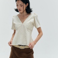 tresmade เสื้อคอวีผ้าเกาหลี Uni V-neck Ruffle Top