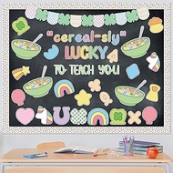 St. Patrick's Day Bulletin Board - 137pcs Cereal-sly Lucky Charms Cutout with Banner Decor Set, Sham