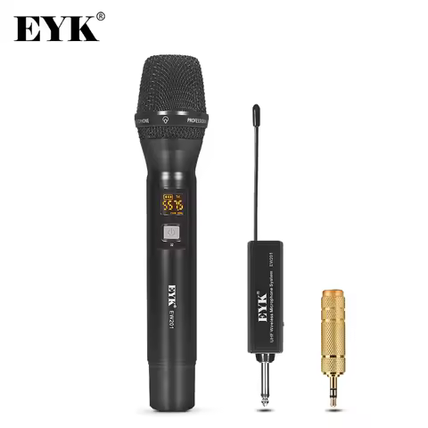 EYK EW201 UHF Wireless Microphone with Metal Karaoke Handheld Mic Rechargeable Lithium Battery Recei