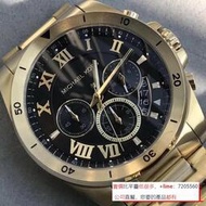 【專櫃盒裝】MICHAEL KORS  機械錶 運動手錶 男士腕錶 時尚三眼計時-石英鋼帶男錶-金x黑