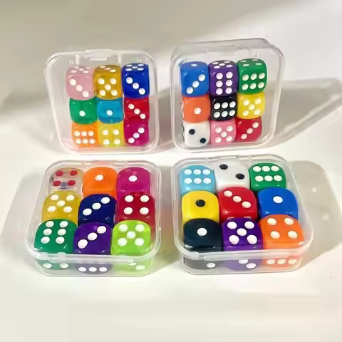 14mm/16mm Boxed 9 Pieces Dice Acrylic Throwing Dice 6 Sided Drinking Dice Transparent Boxed Dice Gam