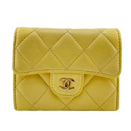 二手香奈兒（CHANEL）鏈條迷你錢包，附卡包、絎縫、零錢包、錢包、品牌標誌、零錢包，黃色