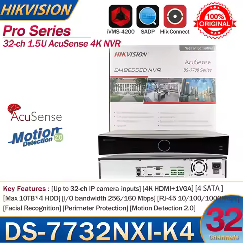 Hikvision Original NVR 32-ch 1.5U AcuSense 4K NVR DS-7732NXI-K4 32ch Cameras Network Video Recorder 