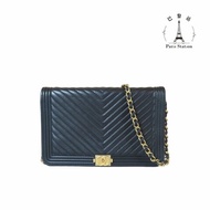 【巴黎站二手名牌專賣店】＊現貨＊CHANEL 香奈兒 真品＊經典BOY WOC黑色山型紋皮革金鍊肩背包 斜背包