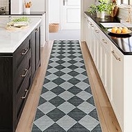Beeiva Checkered Runner Washable Non-Slip Runner Rugs Hallway Runner Rug (Bule/Grey,2.5x12