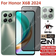 2in1 Honor X6b 4G 2024 Private Tempered Glass Anti-Spy Full Cover Screen Protector Anti Peek Privacy