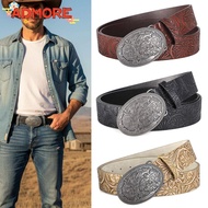 ADMORE Western Cowboy Belt, PU Leather Vintage Carved Buckle Embossed Belt, Trendy Retro Punk Rock Y
