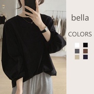 ✨【READY STOCK】Bella Baggy T-shirt Women Oversize Cute Solid Color Crewneck Long-Sleeved T-Shirt