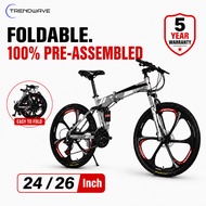 [Trendwave]24/26 Inch Bicycle Mountain Bike 100% No install 21 Speeds Dual Disc Brakes Carbon Steel 