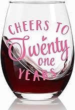 Cheers To Twenty One Stemless Wine Glass,21st Birthday Gifts for Women,Daughter,Sister,Friends,21st 