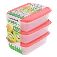 Set of 3 Japanese 300ml plastic food containers, airtight rubber lid. K777