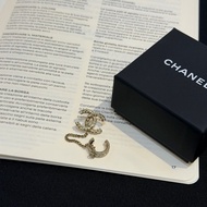 CHANEL金雙C立體字母垂墜水鑽C耳環/單
