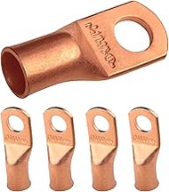 SELTERM 5pcs 1/0 AWG 3/8" Stud Copper Wire Lugs, Battery Lugs, Ring Terminals, Battery Cable Ends, 0