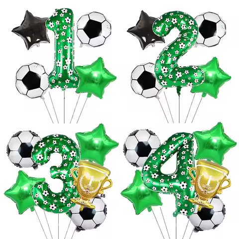 Football Theme Birthday Decor Balloon Set Soccer Trophy Foil Balloon Green Soccer Print Number 01234