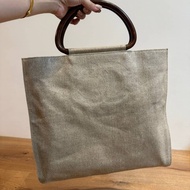 chanel vintage tote 玳瑁提把 真皮  防水麻 材質 手提包 手拿包 公事包 文件包 電腦包