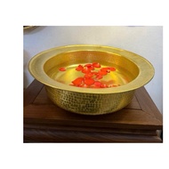 Handmade golden bronze pot with flower seeds on the pot body, size 27cm, 36cm