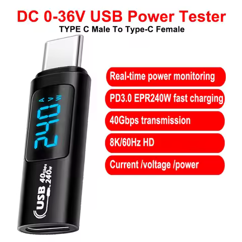 LCD Digital DC 0-36V USB4.0 Current Voltage Power Tester TYPE C Male To Type-C Female PD 240W USB4.0