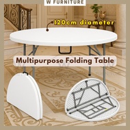 Wfurniture Round Foldable Table Multipurpose Portable Table Catering Buffet Outdoor Meja Lipat Bulat