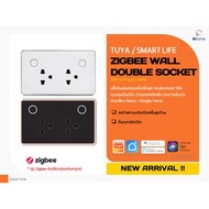 Tuya Smart Zigbee Wall Double socket ปลั๊กฝังผนังกรอบพิ้งค์โกลด์ เชื่อมต่อ Zigbee รองรับกระแส 10A ควบคุมเปิด/ปิด ผ่านแอพ Double socket ขาวขอบเงิน 2"x4"