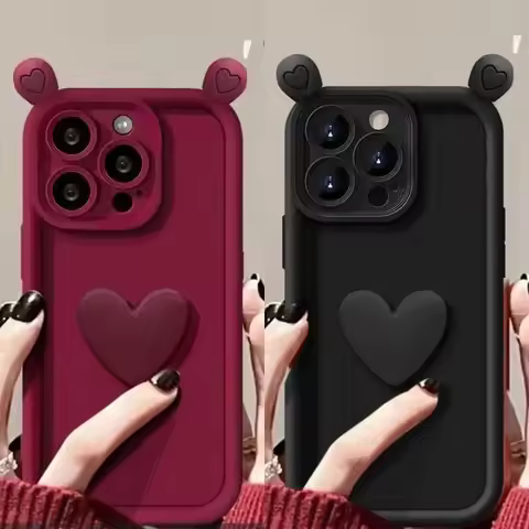 3D Love Heart Ear Case For OPPO A38 A58 A78 A98 A17 A16 A16K A53 A33 A32 A54 A55 A72 A73 A74 A95 A36