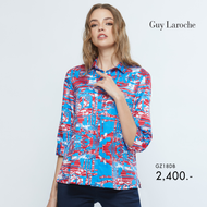 เสื้อผู้หญิง เสื้อเชิ้ตผู้หญิง Guy Laroche Shirt เสื้อเชิ้ต โทนสีฟ้า แดง ผ้าคอตตอนแขนสามส่วน ลายพิมพ์ Fast&amp;Furious (GZ18DB)