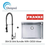 FRANKE SS304 580MM Single Bowl Sink Bundle With GESSI Pull-Down Mixer Tap