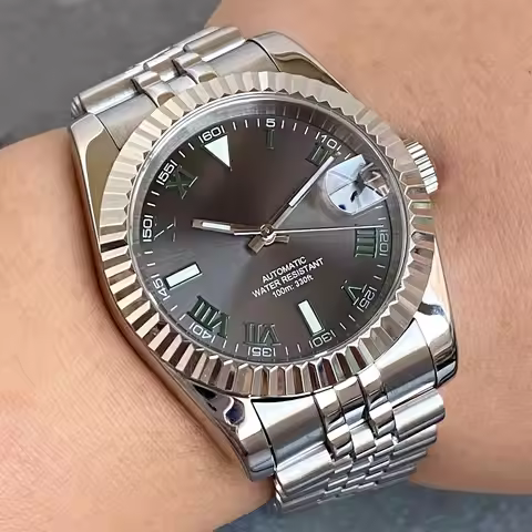 20ATM Dive Tandorio 36mm 39mm Sunburst Grey Dial Green Roman Number NH35Automatic Men Watch Steel St