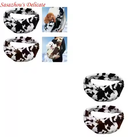 X4YD Pet Travel Case Cow Pattern Plush Carriers Multiuse Cats Shoulder Bag for Walking