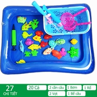 Đồ chơi câu cá nam châm kèm cần câu rổ đựng phao và cá cho bé vui chơi với nước