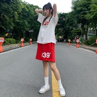 [Kanco] 939LOGO Elastic Drawstring Cropped Pants - Unisex Casual Sporty Shorts