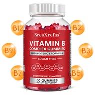 Vitamin B Complex Gummies - Potent blend of B12, B6, folic acid, Vitamin C, niacin, biotin; strawber