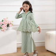 Baju Kurung Kebaya Budak Perempuan Raya 2024 Sage Green Nude Maroon