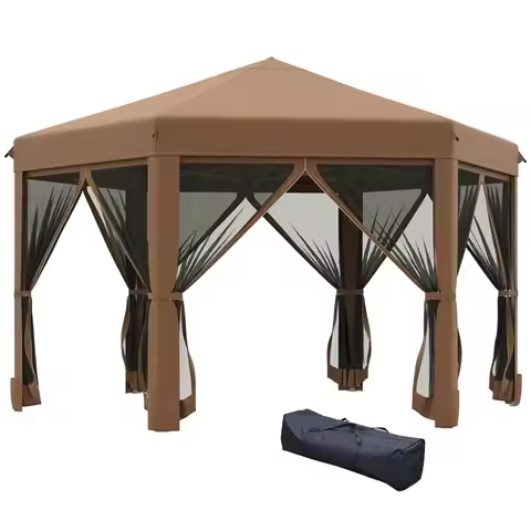 Outsunny 13' x 11' Patio Gazebo, Hexagonal Heavy Duty Outdoor Canopy Tent, 6 Mesh Netting Sidewalls 